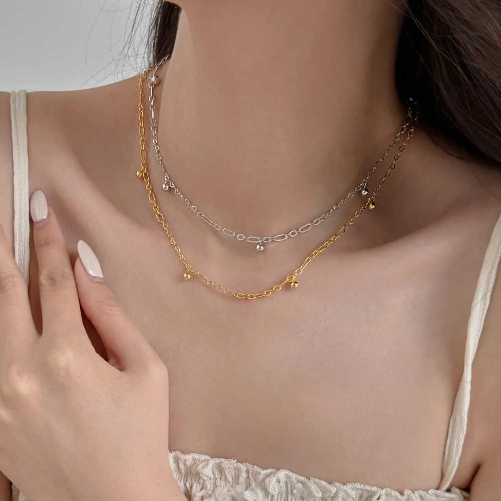 KAKODIY New Simple Design 925 Sterling Silver Rhodium 18K Gold Plated Chain Beads Pendant Necklace detail 1