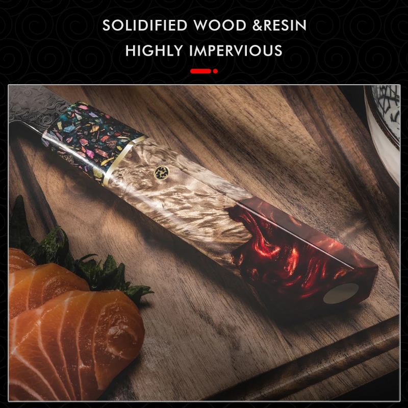 Grandsharp Red Resin Handle Kiritsuke Chef Paring Utility Knife 67 Layers Damascus Japanese Multifunctional Kitchen Knives Set