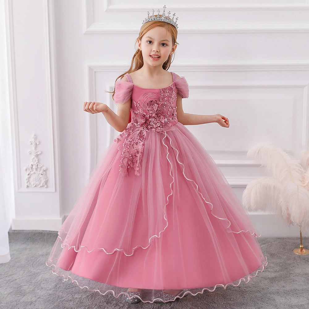 Hot Pink Ball Gown Kids Girls, Princess Girl Wedding Dress