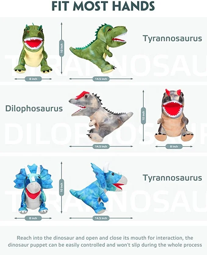 Оптовая продажа, динозавр, ручная марионетка, плюшевые игрушки, ручная марионетка для представлений в детском саду, трицератопс, тираннозавр, спинозавр