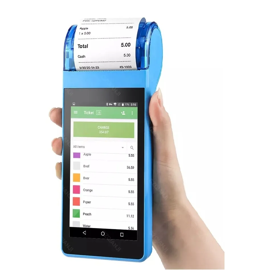 T2N Mobile Android POS Device Touch Screen Handheld Pos 58mm Thermal Printer 5 Inch 4G WIFI Barcode Point of Sale System