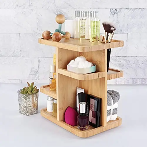 RoyalHouse Make-up-Organizer Aus Bambus - Drehbarer Karussell-Aufbewahrungsturm 30,5 Cm Für Kosmetik & Bad
