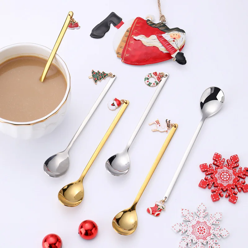 Christmas Stainless Steel Gold Coffee Spoon Set With Gift Box Package Tea Spoons Sets - Buy ...