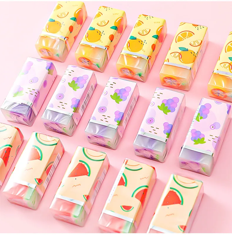 Cheap promotion school kids girls stationery exam pencil cute fruit erasers