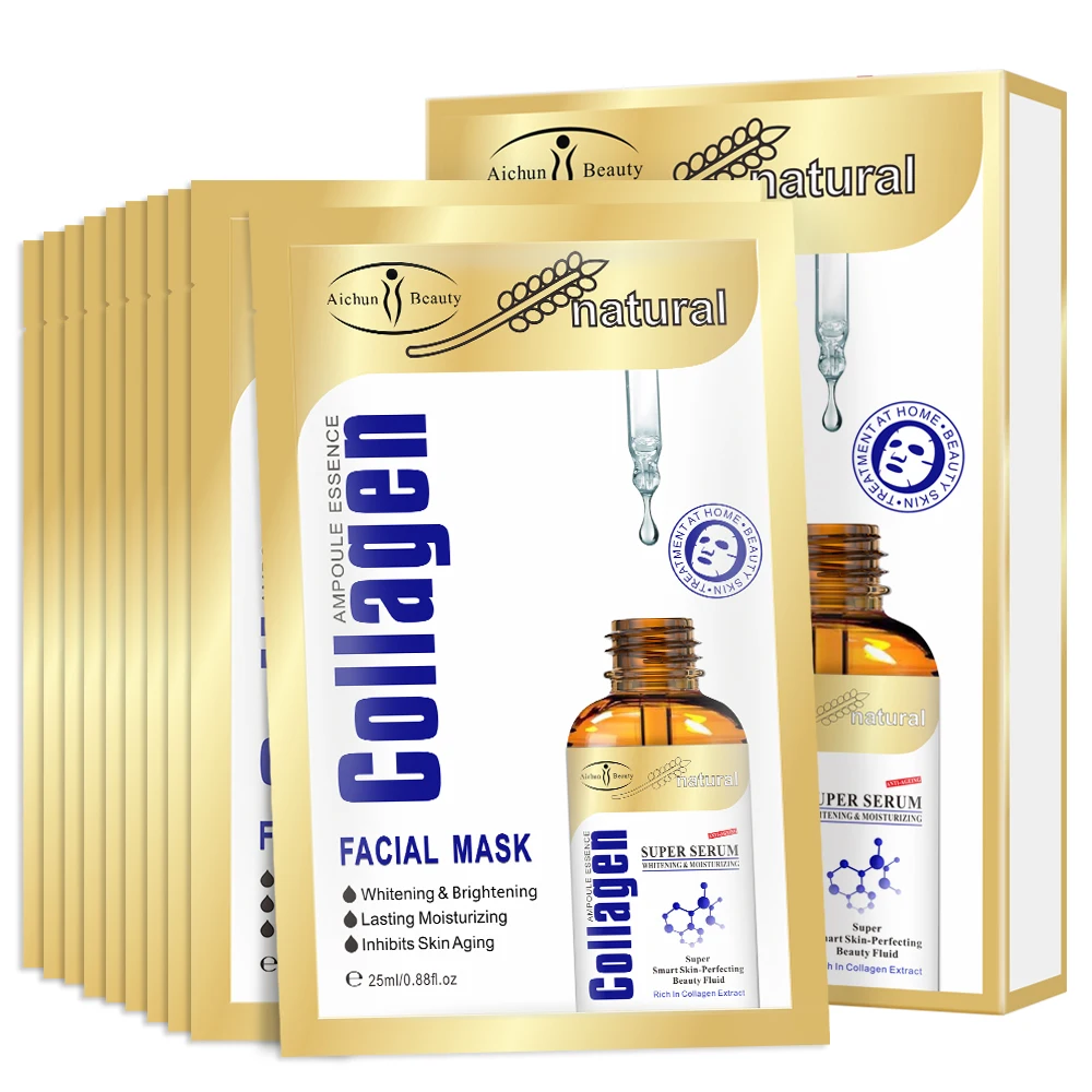 Wholesale Aichun Beauty Collagen Serum Facial Mask Natural Whitening Brightening Skin Anti-Aging Sheet Mask 25ml*10pcs From m.alibaba