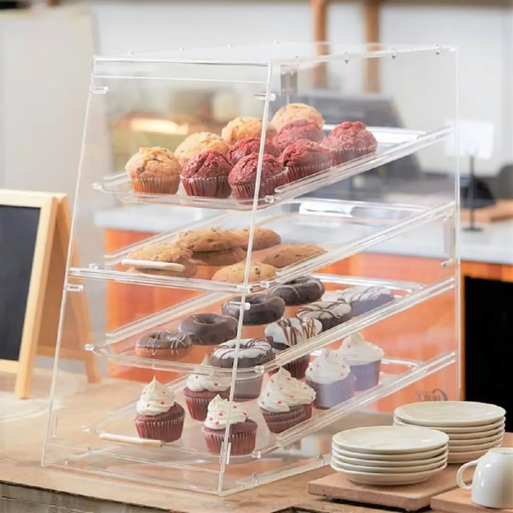 Factory Outlet 4 Tier Tray Rear Front Door Donut Pastry Display Case Acrylic Display Desserts Cookie Baking Showcase for Sale