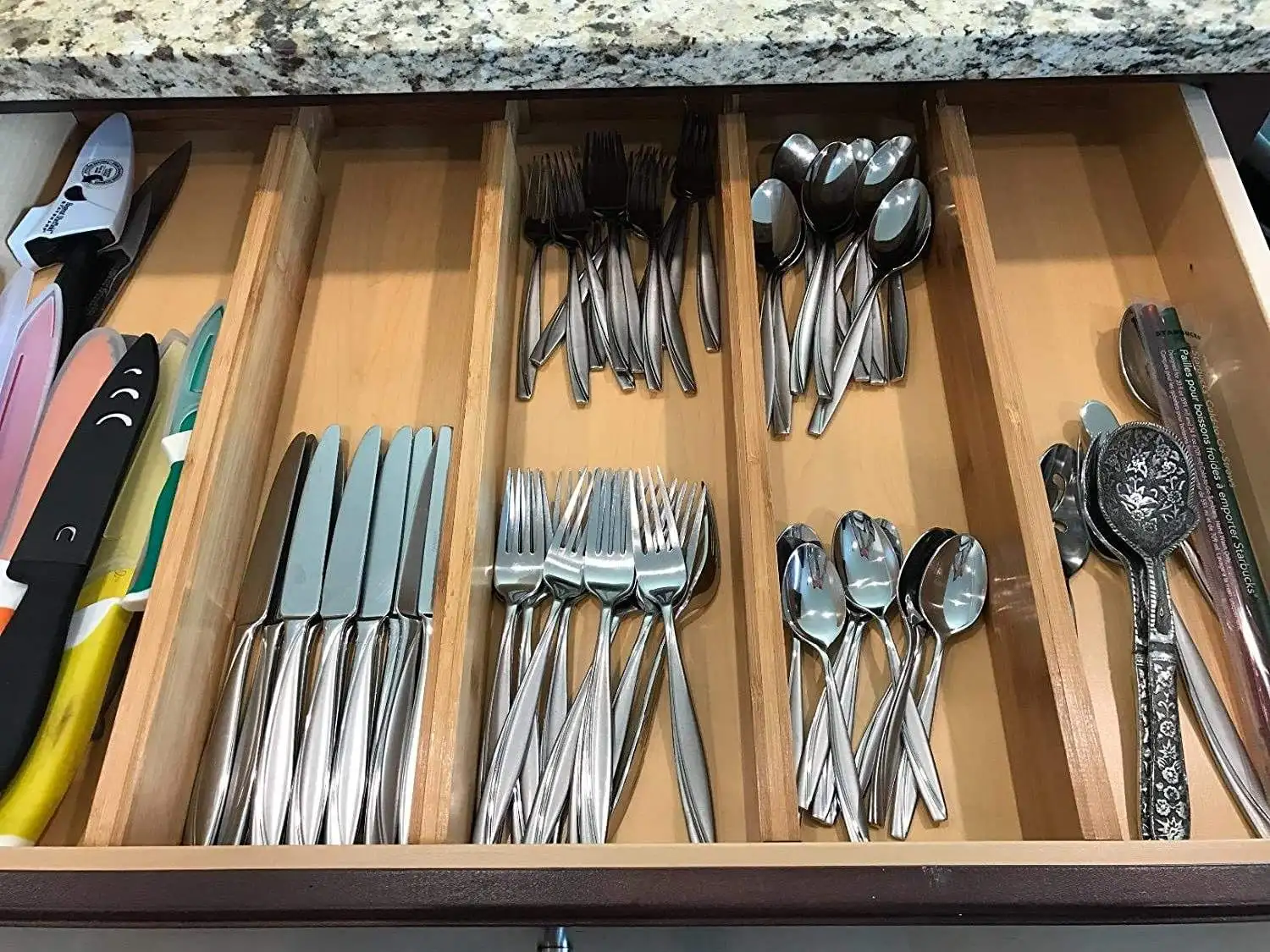 product adjustable bamboo kitchen drawer divider separators organizers expandable 4 dividers drawer organizers for kitchen custom logo-8