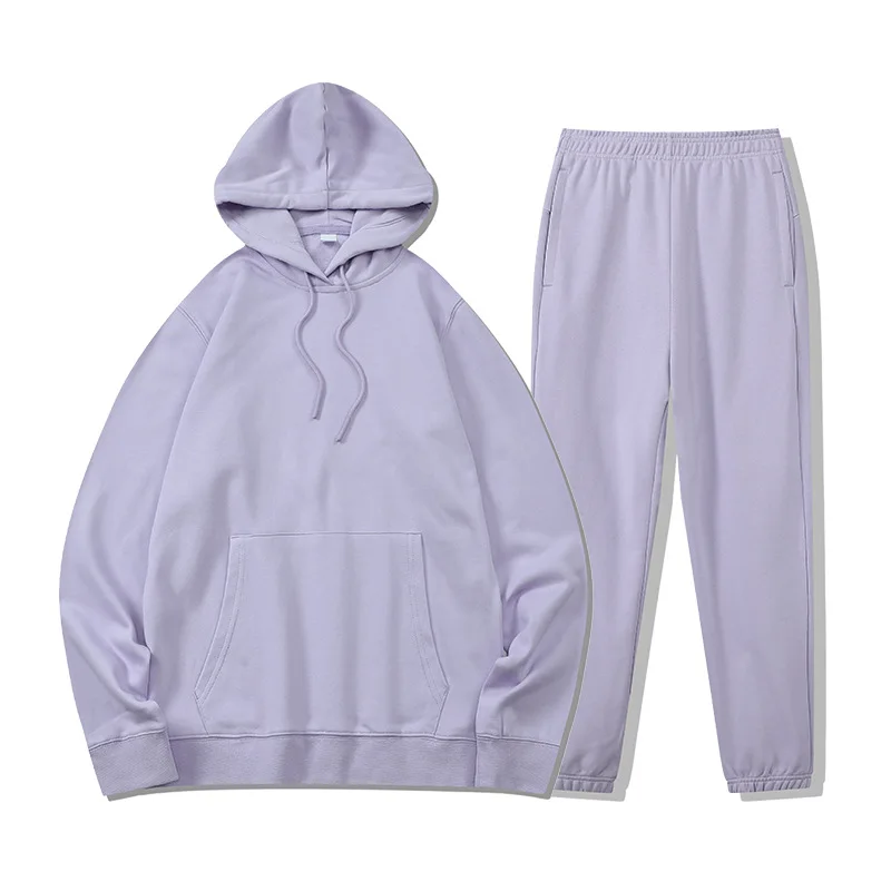 Fall Winter Plain Sweat Suits Cotton 2 Piece Pullover Hoodies Sweatpants Track Suit Private Label Tracksuit Casual Sweatsuit