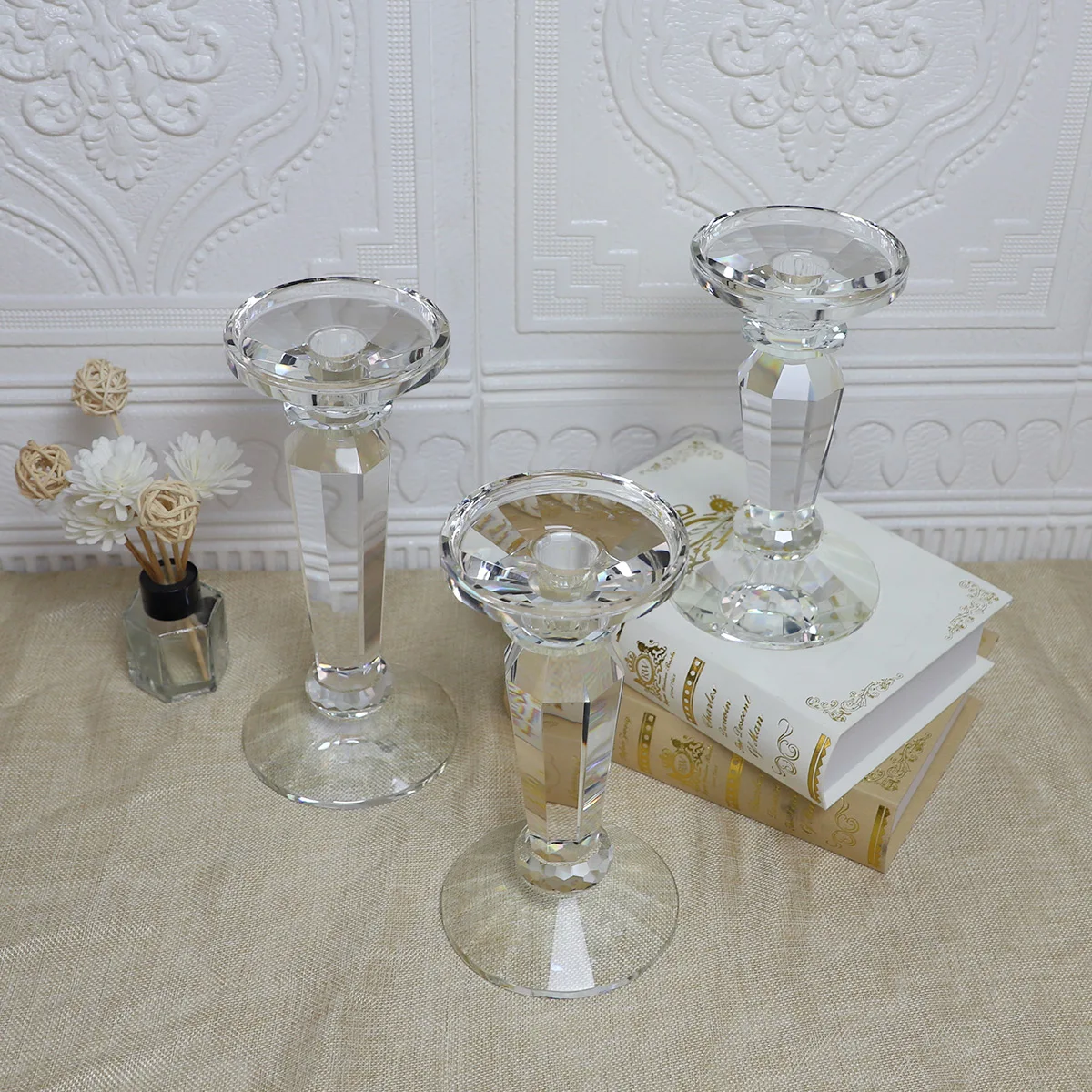 Wholesale home table ornament crystal candle holder for sale supplier