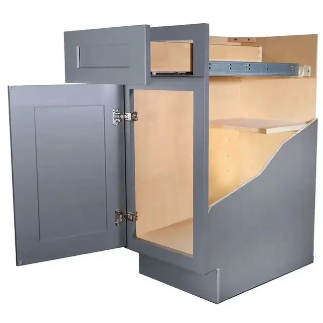 Custom Usa Rta Solid Wood Shaker Modular Gray Glossy Kitchen Cabinets ...