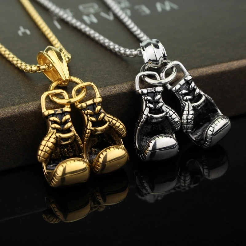 Men Gifts Gym Weightlifting Barbell Dumbbell Boxing Bodybuilding Pendant Muscle Man Fitness Necklace