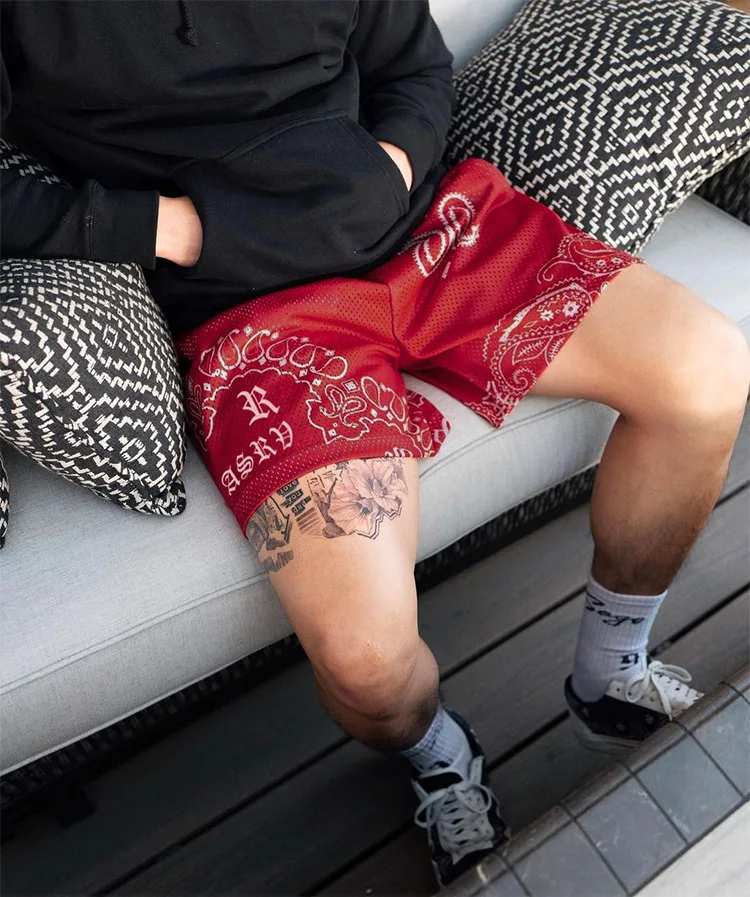 Custom high street style sport basketball printing shorts quick drying polyester  breathable bandana mesh shorts for395_voghion.com