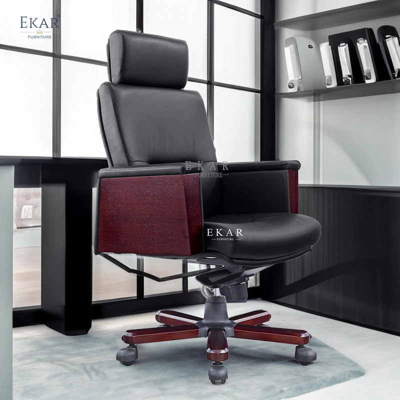 Executive Top-Grain Leather Office Chair with Padded Armrests manufacture