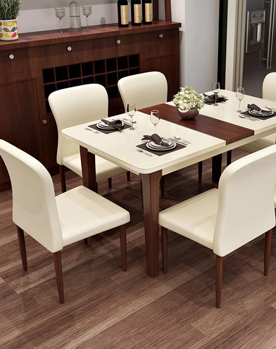 Luxury Morden Glass Top Wooden Legs Dining Table Set Dining Room ...