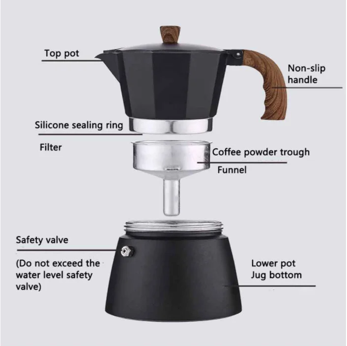 1pc 3 Cup Capacity Moka Pot Handmade Coffee Pot Coffee Filter Pot Octagonal  Glass Coffee Pot Portable Coffee Maker