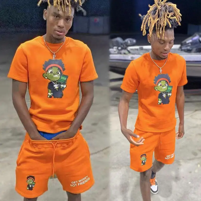 Biker Shorts and T-Shirt Sets Custom 2Pcs Crewneck Jogger Sweat Suits French Terry Cotton Short Sleeve Men Shorts Tracksuit Sets