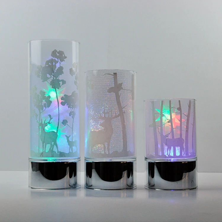 Long Lasting Battery Operated illuminated Clear Glass Flameless Candles with LED lights string for home decoration