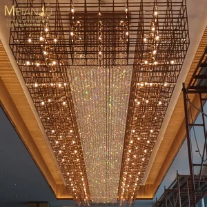 Elegant Contemporary Lighting Fixture Stainless Steel Crystal Shelf Chandelier with Prism Refraction Design for Hotels