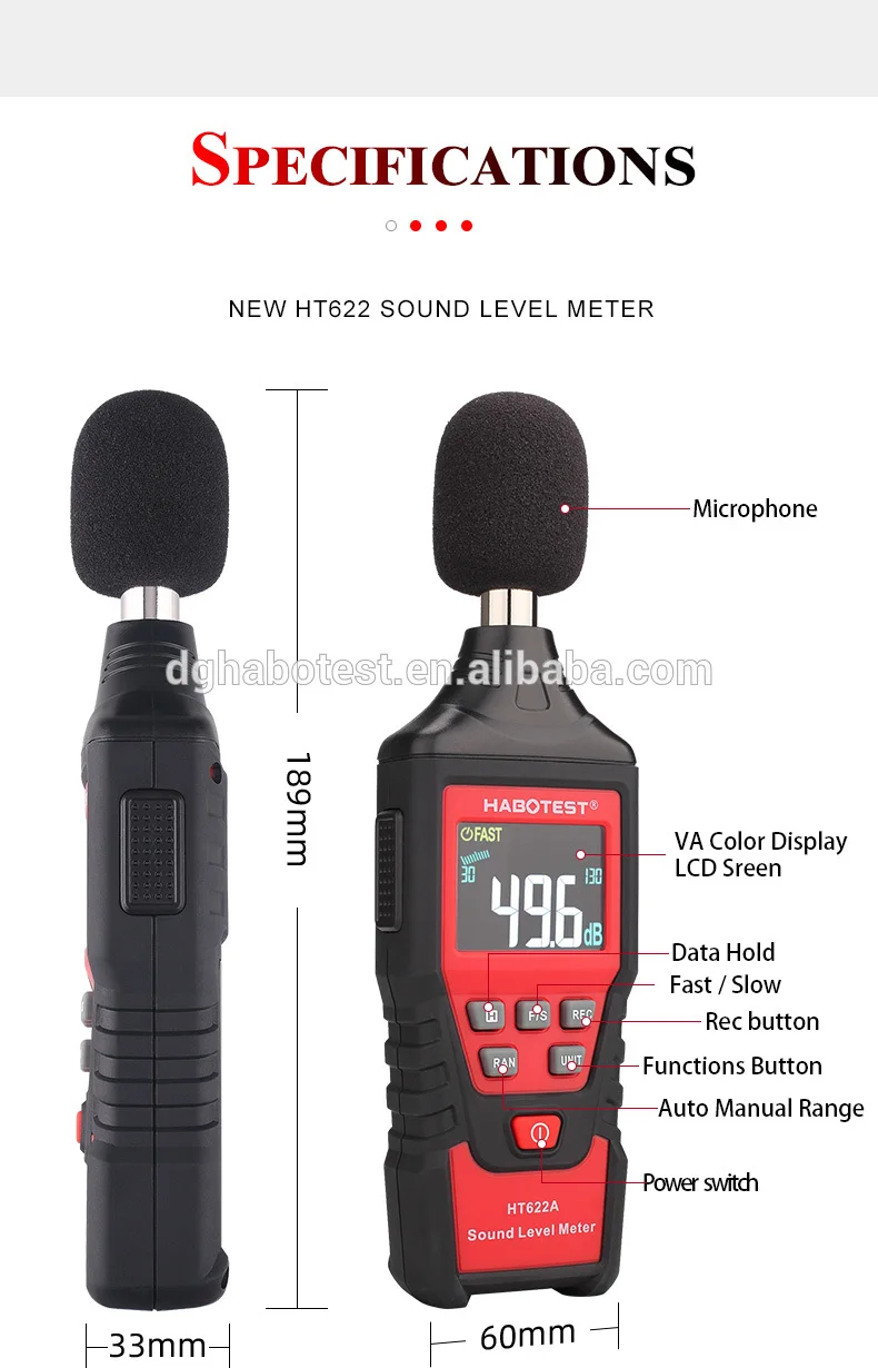 Digital Sound Level Meter HABOTEST Noise Measuring Instrument db Meter logger HT622A Decibel Monitor Diagnostic-tool 30~130db