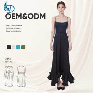 Women's Sexy Strap Ball Evening Dress Long Fashion Dress A-line Solid Color Party