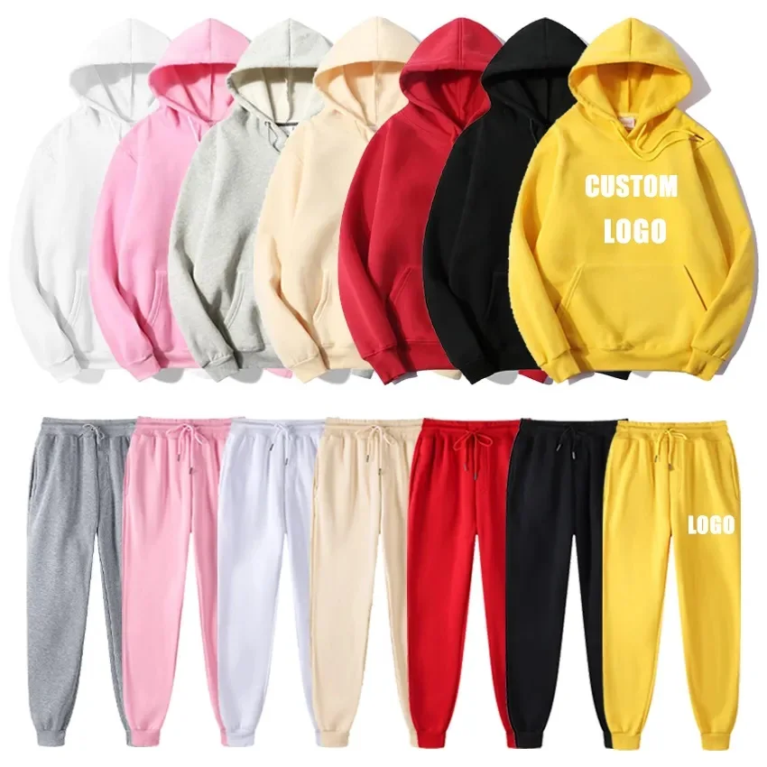 High Quality Custom Logo Two Piece Suits Solid Color Plain Tracksuit ...