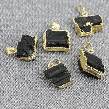 BD-T147 new! amazing black tourmaline stone pendant,high quality gold plating gemstone pendant