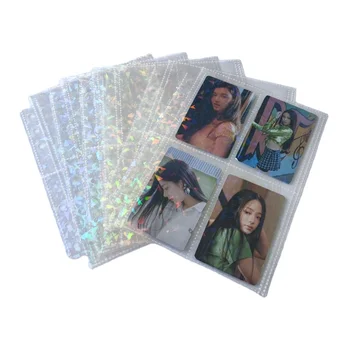 Customized A5 binder inner sleeves 6 holes card page 4 pocket card sleeves Laser Flashing card binder pages
