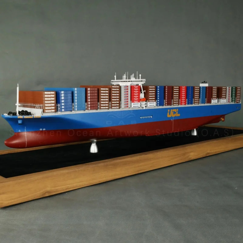 【LA】O.A.S Modelo de Navio Porta-Contêiner Estático Feito à Mão 100cm UCLCHINA, Personalizável, Presente de Fábrica para Modelos de Barco