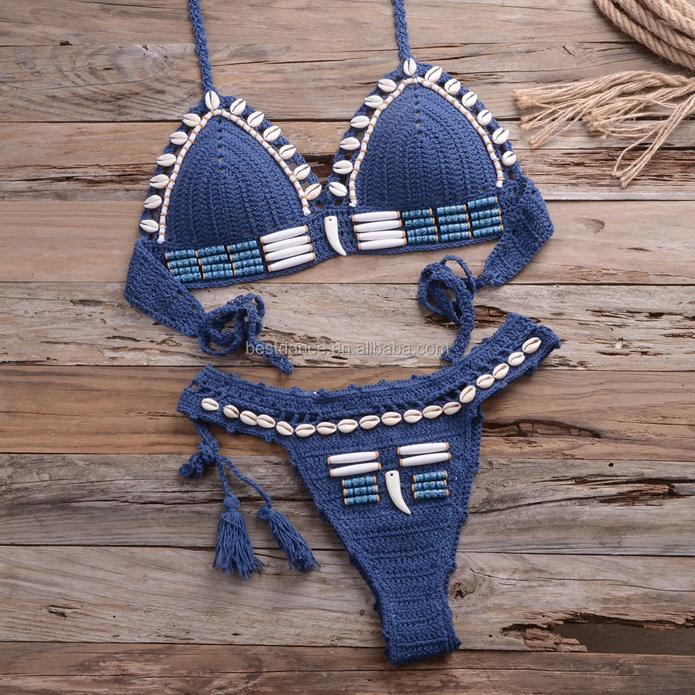BestDance Crochet Bikini Costume Set Beaded