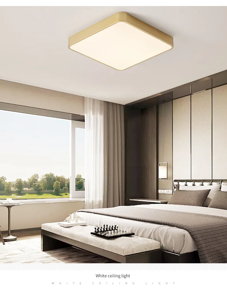 Modern minimalist bedroom ceiling lamp round square monochrome two-color stepless dimming