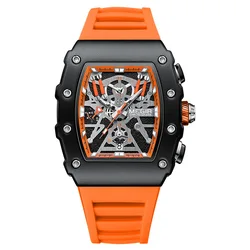 MEGIR Orologio Uomo Sportivo Al Quarzo Con Cronografo – Cinturino In Silicone Arancione – Quadrante Tonno - 2