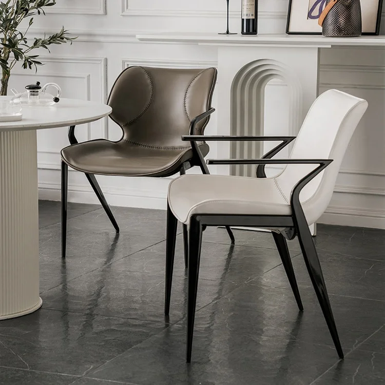 Modern Vintage White Leather Dining Chair Antique Design Retro Metal
