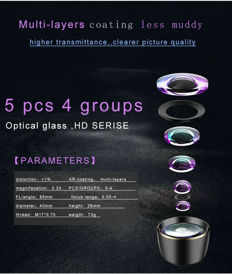 Оптовая продажа, объектив Aipaxal 5K HD 238 градусов Super Fisheye с пользовательским логотипом для объектива камеры мобильного телефона