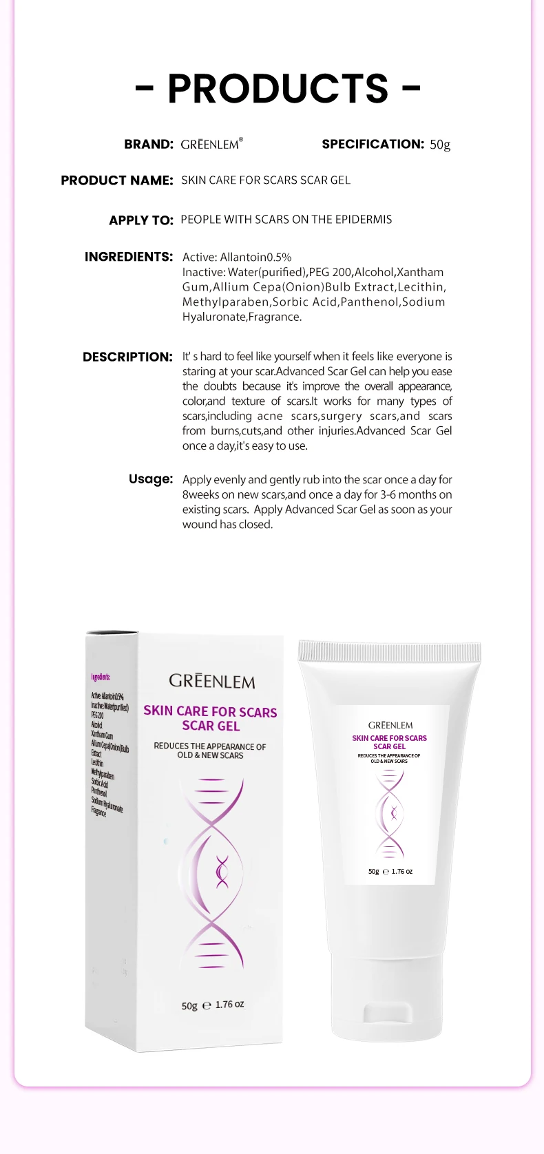 Rapid Repair Scar Stretch Mark Removal Gel Allantoin Glycerin Onion Extract-Fast Absorbing Invisible Layer for Face Body All(pic5)