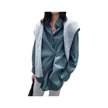 China Wholesale Single-Breasted Knitted Shawl Shirt Mid-Length Women'S Blouse Loose And Thin Two-Piece Suit