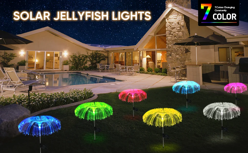 Outdoor Waterproof Solar Garden Decorative Jellyfish Led Fiber Optic ...