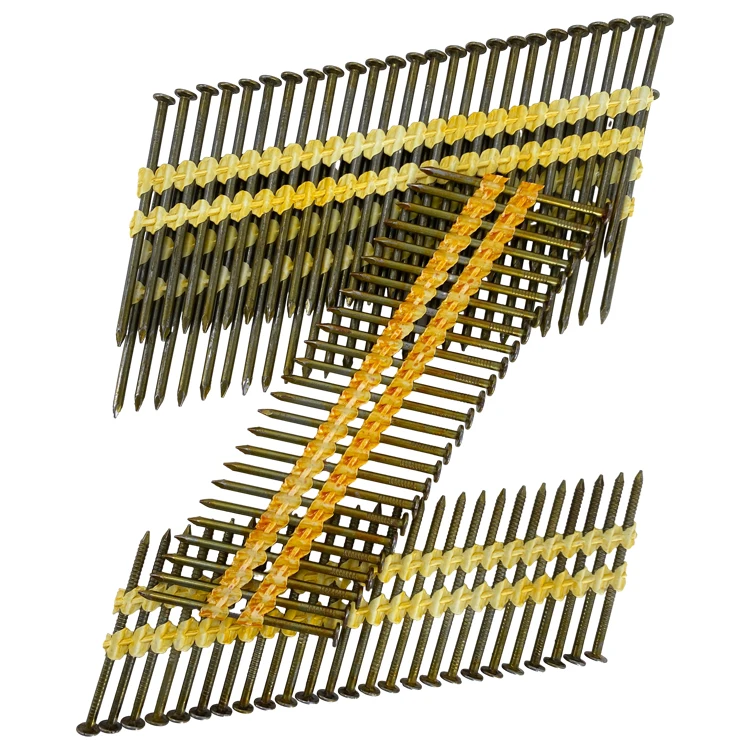 XJP Premium Strength 21-Gram Framing Nails Iron Collated Smooth Spiral Ring Shank Carpenter Approved Plastic Strip Collated