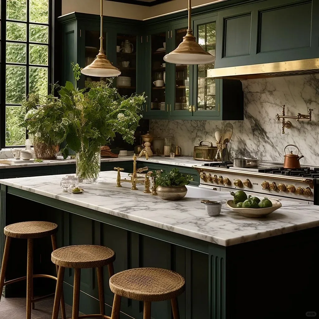 Retro Green Kitchen Cabinet Solid Wood Lacquer Exquisite Island Luxury High Quality European Style