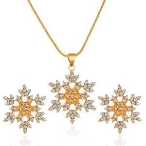 New Fashion Design Simple Charm Full Diamond Snowflake Necklace Earrings Set, Christmas Gift Jewelry Set
