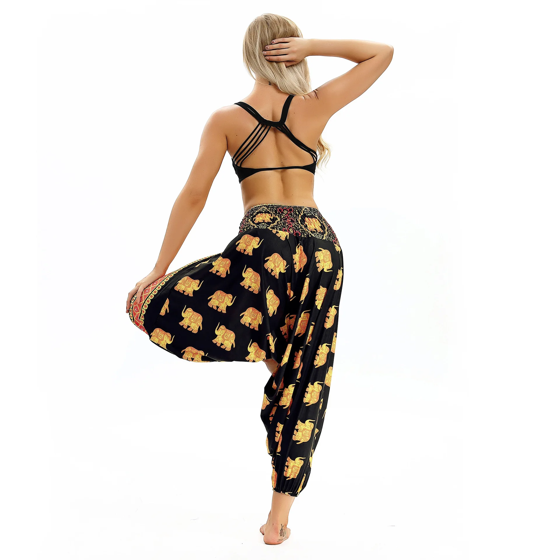 Women's Smocked Waist Hippie Boho Yoga Palazzo Casual Thailand  harem baggy gym women yoga pants