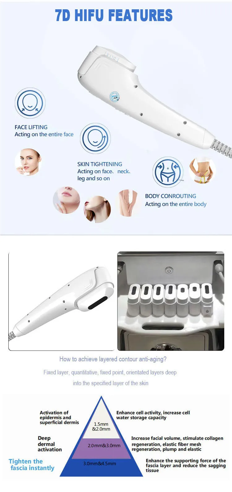 Purpose Lifting And Firming Facial Massage Skin Whitening Collagen 5 in 1 7D Facial 9d Ultra Anti Stretch Marks Device