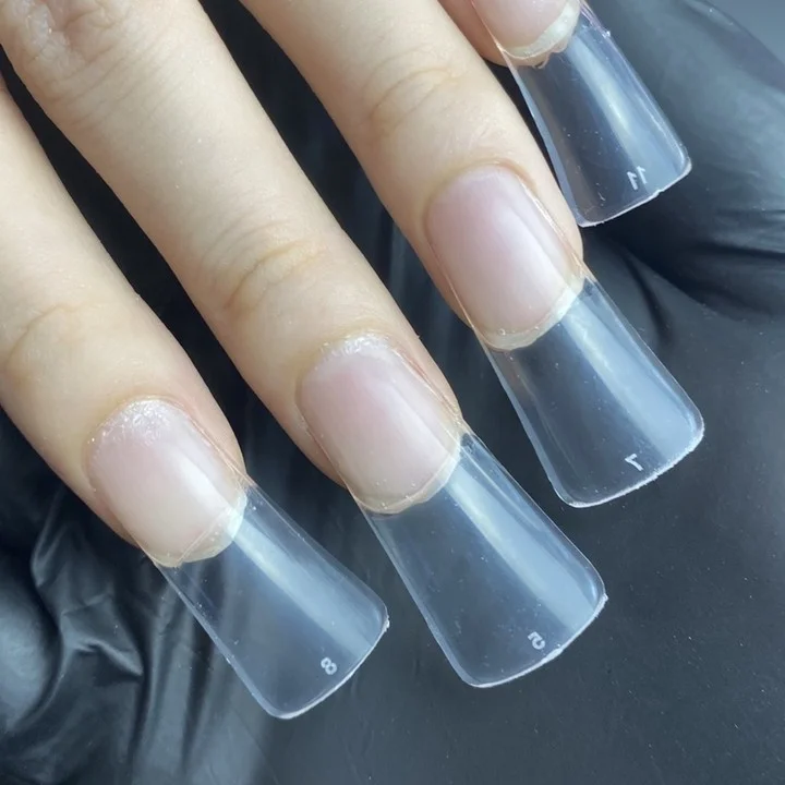 ダックフィートネイルチップカスタムピンクボックスフルカバー人工偽