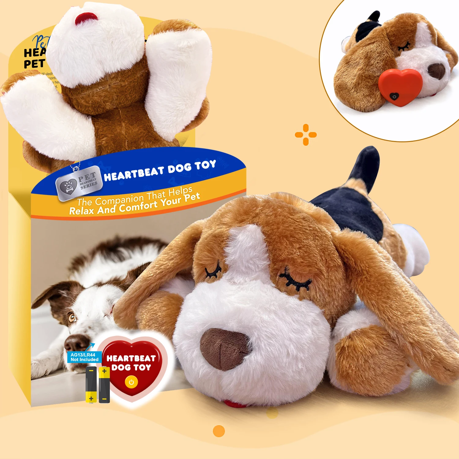 FULED PET Toy Calming Puppy Heartbeat Stuffed Animal