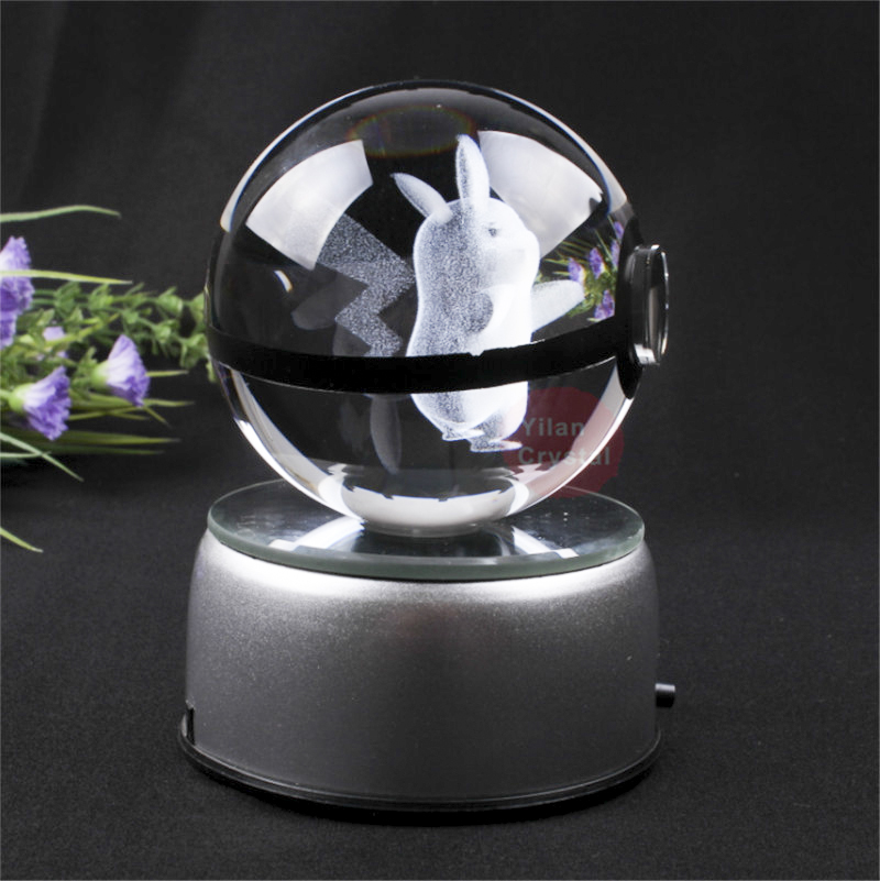 
 Самый популярный 50 мм 80 мм 3d лазерный кристалл k9 Пикачу Покемон шар светящаяся светодиодная основа для детей подарок  