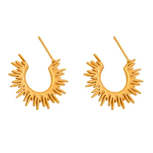 Sunflower Glow Trendy Hoop Earrings Retro C Shaped Stainless Steel for Women