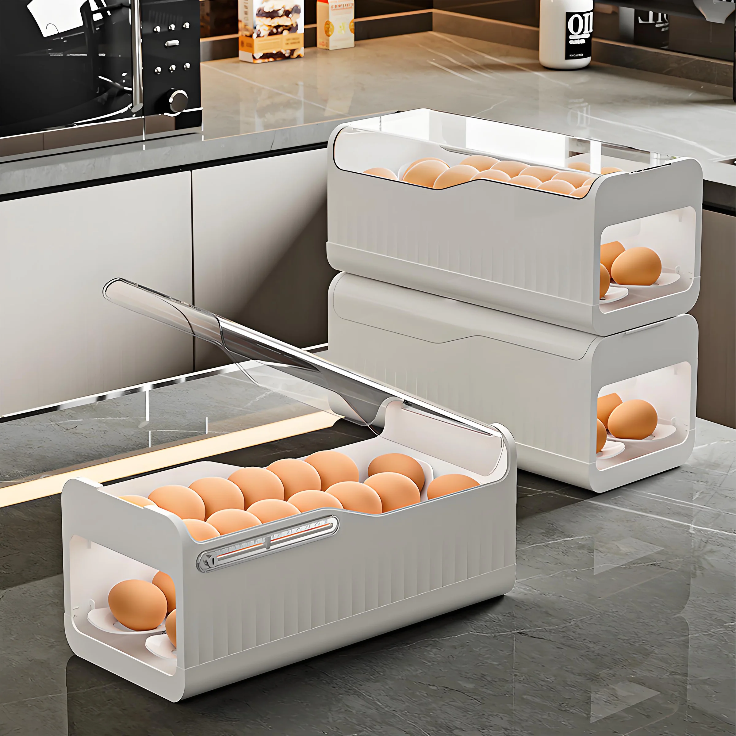 Hot Selling 2-Layer White PP Plastic Storage Container Detachable Fresh Egg Organizer GLOSSY Techniques Egg Dispenser Timer