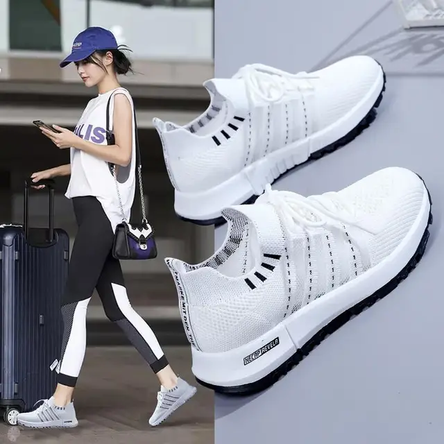 Women's White Cross-Border Fashion Casual Sneakers for Summer Lightweight for Design Lace-Up for Students Lovers Mesh