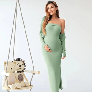 Maternity Two-piece Set 2026 European and American Style: Long-sleeved Cardigan Top, Knitted Bustier, Slim-fit Maternity Dress
