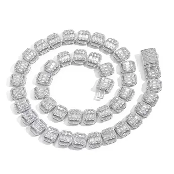 New Square Design Iced Out Clasp Necklace 925 Sterling Silver Cuban Chain Zircon Full Of Diamonds Hip Hop Jewelry