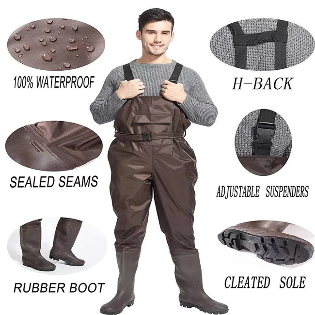 Waterproof Wader Boots Pvc rubber Fabric Fishing Chest Waders with Boots Strap Unisex Outdoor